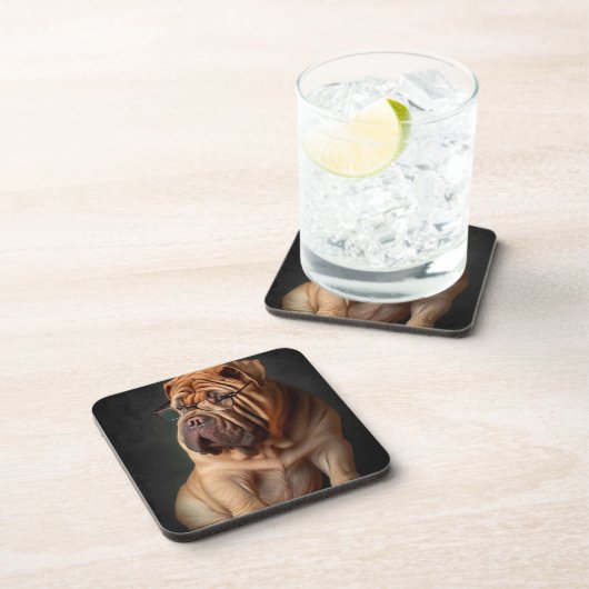 Intelligent Shar Pei Dog mit Buchdesign Getränkeuntersetzer (Rechte Seite)