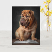 Intelligent Shar Pei Dog mit Buchdesign Karte (Gelbe Blume)