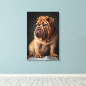 Intelligent Shar Pei Dog mit Buchdesign Leinwanddruck (Insitu (Holzboden))