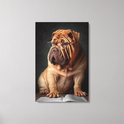 Intelligent Shar Pei Dog mit Buchdesign Leinwanddruck (Vorderseite)