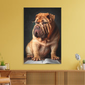 Intelligent Shar Pei Dog mit Buchdesign Leinwanddruck (Insitu (Wohnzimmer))