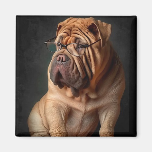Intelligent Shar Pei Dog mit Buchdesign Magnet (Vorne)