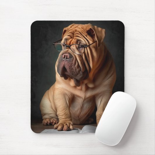 Intelligent Shar Pei Dog mit Buchdesign Mousepad (Mit Mouse)