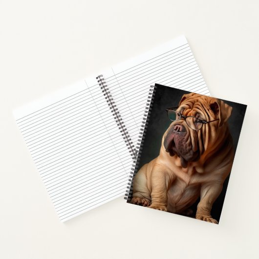 Intelligent Shar Pei Dog mit Buchdesign Notizblock (Innenseite)