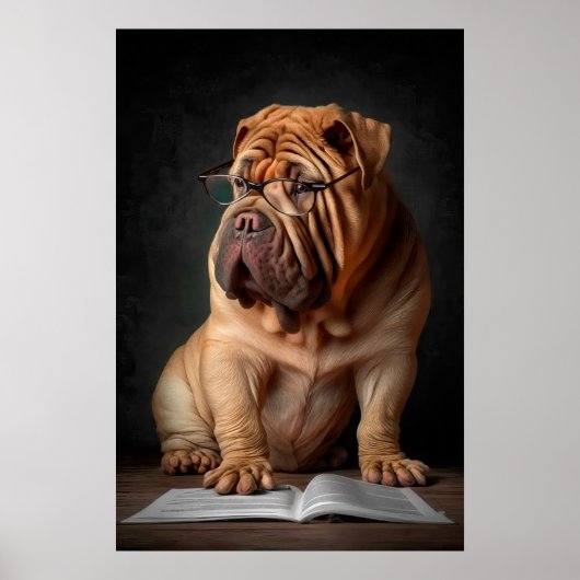 Intelligent Shar Pei Dog mit Buchdesign Poster (Vorne)