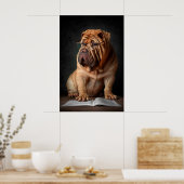 Intelligent Shar Pei Dog mit Buchdesign Poster (Küche)