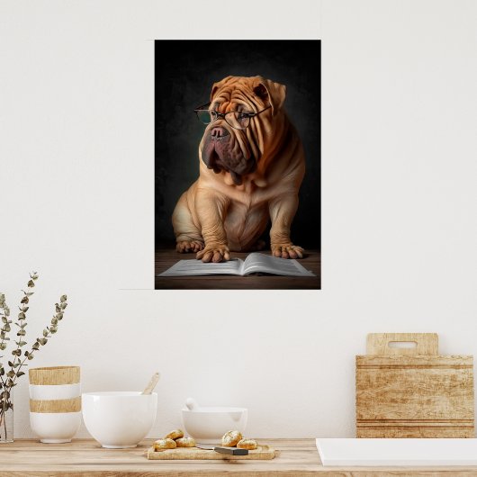 Intelligent Shar Pei Dog mit Buchdesign Poster (Küche)