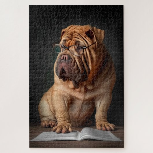 Intelligent Shar Pei Dog mit Buchdesign Puzzle (Vertikal)