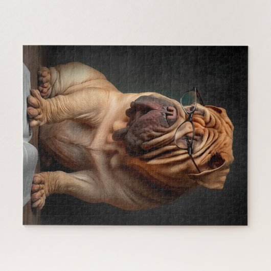 Intelligent Shar Pei Dog mit Buchdesign Puzzle (Horizontal)