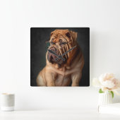 Intelligent Shar Pei Dog mit Buchdesign Quadratische Wanduhr (Zuhause)