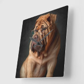 Intelligent Shar Pei Dog mit Buchdesign Quadratische Wanduhr (Winkel)