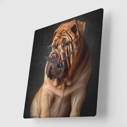 Intelligent Shar Pei Dog mit Buchdesign Quadratische Wanduhr (Winkel)