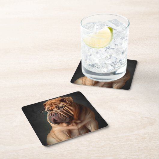 Intelligent Shar Pei Dog mit Buchdesign Rechteckiger Pappuntersetzer (Vor Ort)