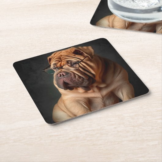 Intelligent Shar Pei Dog mit Buchdesign Rechteckiger Pappuntersetzer (angewinkelt)