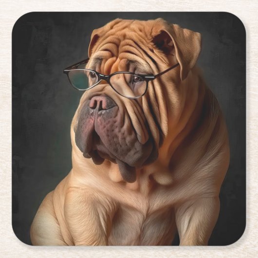 Intelligent Shar Pei Dog mit Buchdesign Rechteckiger Pappuntersetzer (Vorderseite)