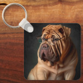 Intelligent Shar Pei Dog mit Buchdesign Schlüsselanhänger (Vorderseite)