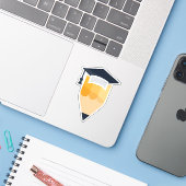 Intelligente Abschlussmütze und Bleistift Aufkleber (Laptop mit iPhone)
