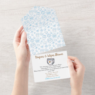 Intelligente blaue Check-Windel-Jungen-Baby-Party- All In One Einladung