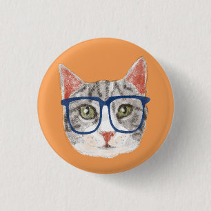 Intelligente graue Hipstertabby-Katzen-tragende Button