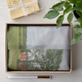 Intelligente große rote Scheune auf einem Grasfeld Seidenpapier (Geschenk)