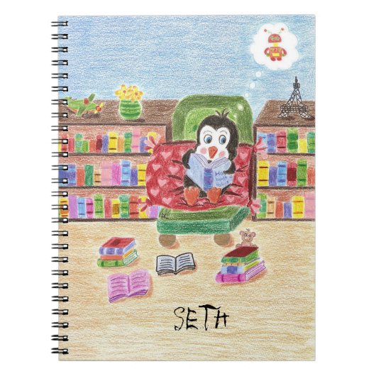 Intelligente Lesepinguine personalisiertes Kinderh Notizblock (Vorderseite)