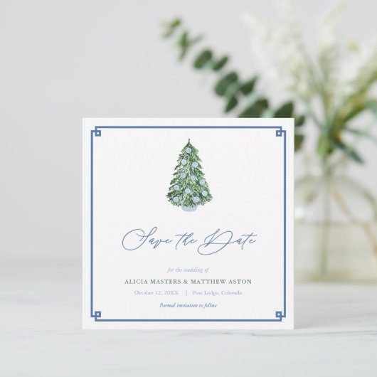 Intelligente Weihnachtsbaum Green Blue Winter Wedd Save The Date (Stehend Vorderseite)