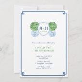 Intelligenter Blue & Green Monogram Brunch mit neu Einladung (Vorderseite)
