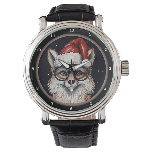 Intelligenter Fuchs Weihnachtshut Bild Armbanduhr (Vorderseite)