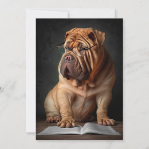 Intelligenter Shar Pei Hund mit Buch Design Karte
