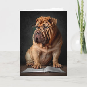 Intelligenter Shar Pei Hund mit Buch Design Karte