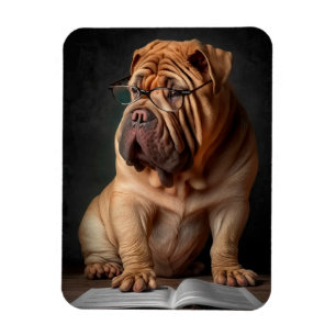 Intelligenter Shar Pei Hund mit Buch Design Magnet