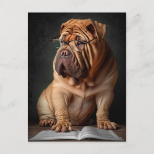 Intelligenter Shar Pei Hund mit Buch Design Postkarte