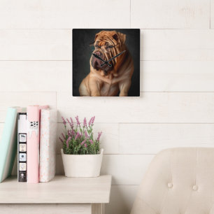 Intelligenter Shar Pei Hund mit Buch Design Quadratische Wanduhr