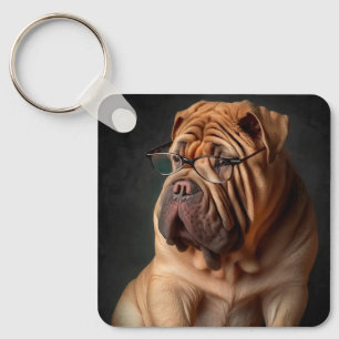 Intelligenter Shar Pei Hund mit Buch Design Schlüsselanhänger