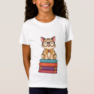Intelligentes Kitty auf Büchern T-Shirt für Kinder