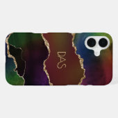 Intense Agate | Dark Moody Rainbow Monogram iPhone Hülle (Rückseite (Horizontal))
