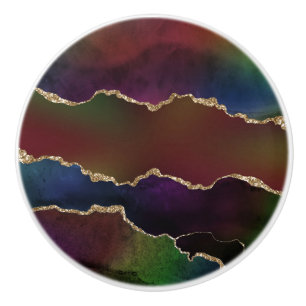 Intense Dark Agate Moody Rainbow Jewel Tone Keramikknauf