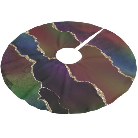 Intense Dark Agate | Moody Rainbow Jewel Tone Polyester Weihnachtsbaumdecke (Schrägansicht)