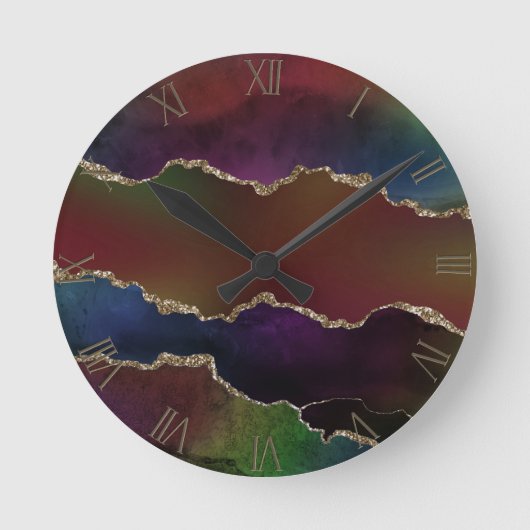 Intense Dark Agate | Moody Rainbow Jewel Tone Runde Wanduhr (Vorderseite)
