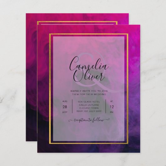 Intense Magenta Plum Lila INK Wedding INVITE (Vorne/Hinten)