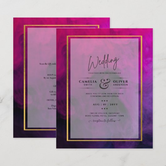 Intense Magenta Plum Lila INK Wedding INVITE (Vorne/Hinten)