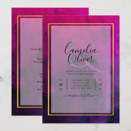 Intense Magenta Plum Lila INK Wedding INVITE Einladung (Vorne/Hinten)