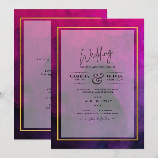 Intense Magenta Plum Lila INK Wedding INVITE Einladung (Vorne/Hinten)