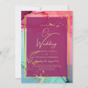 Intense PINK Türkis GOLD WEDD Alkohol Tinte Einladung
