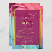 Intense PINK Türkis GOLD WEDD Alkohol Tinte Einladung (Vorne/Hinten)