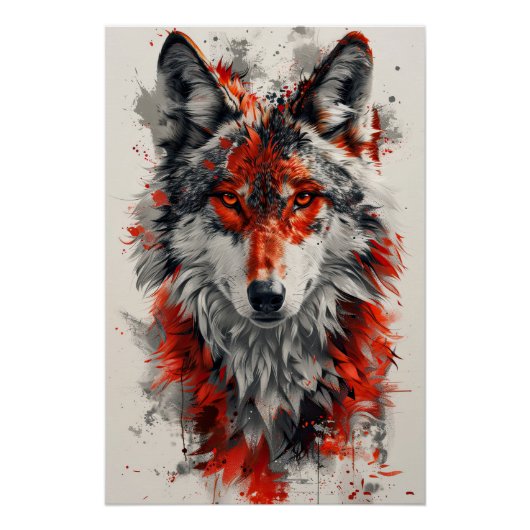 Intense red wolf with striking abstract elements. poster (Vorderseite)