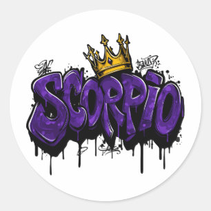 Intense Scorpio Zodiac Graffiti Airbrush mit Crow Runder Aufkleber