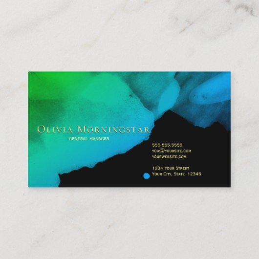 Intensiv Aquamarine blaugrüne Wasserfarben auf sch Visitenkarte (Rückseite)