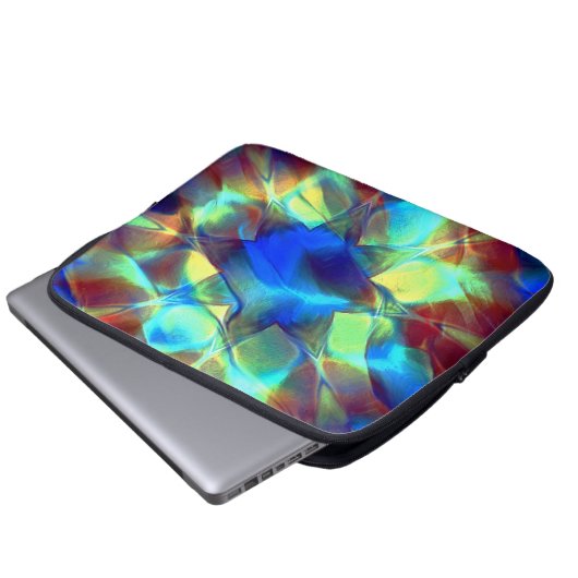 Intensive blaue digitale Blume im Kontrast zu brau Laptopschutzhülle (Vorne Knopf)