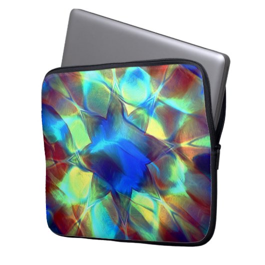 Intensive blaue digitale Blume im Kontrast zu brau Laptopschutzhülle (Vorderseite Links)